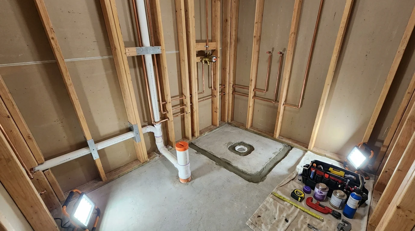 Bathroom rough-in plumbing during remodel by Johns Plumbing LLC in Buhl