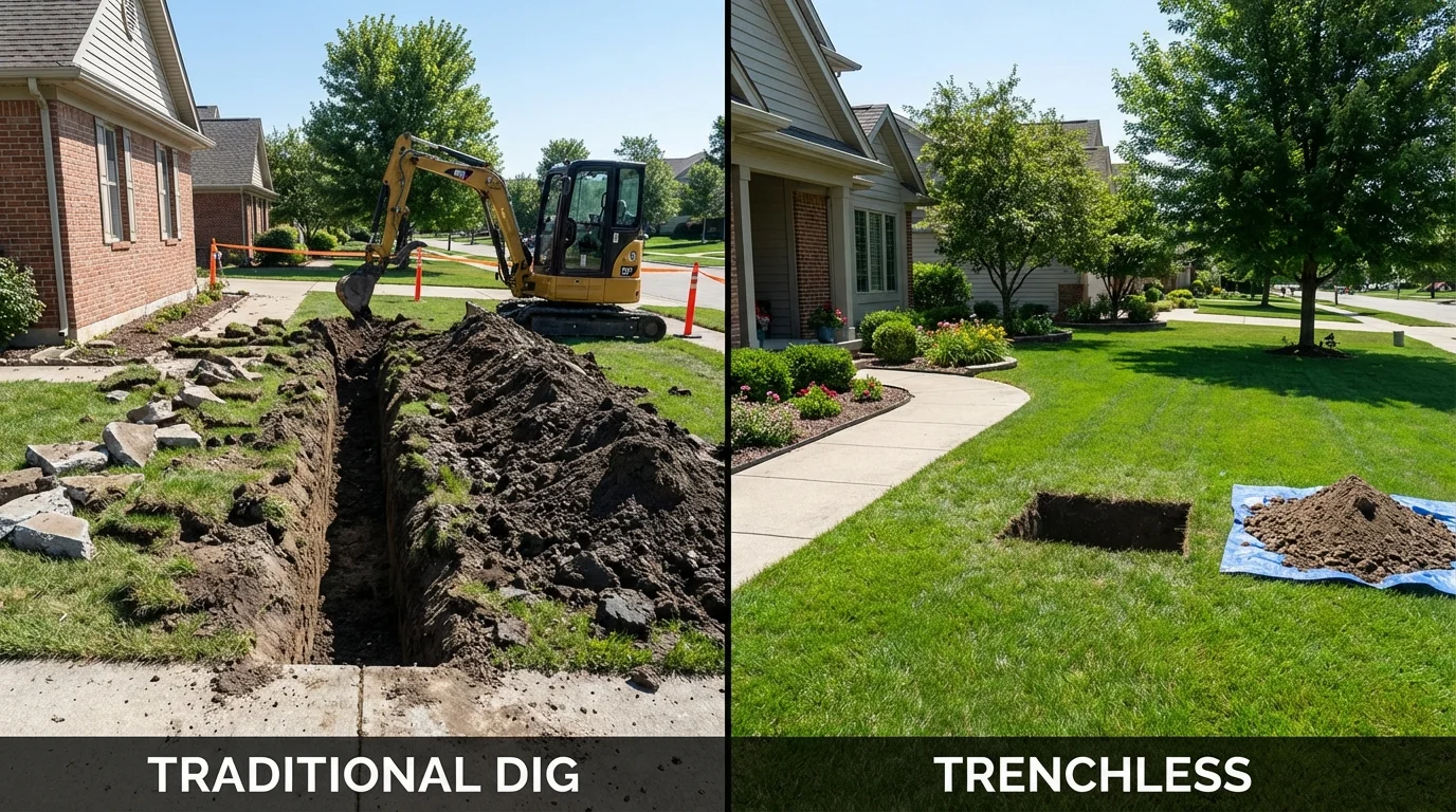 Trenchless sewer repair with minimal yard damage versus traditional excavation in Buhl, ID